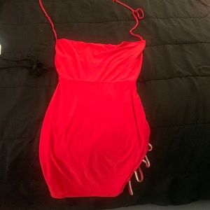Red dress mid high rhinestone cut